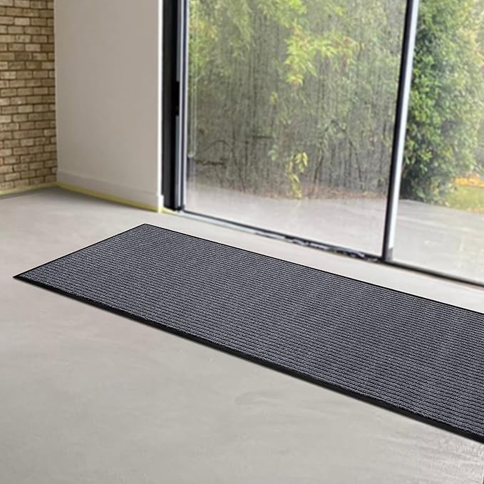 MaxMat® Heavy Duty Floor Mat - Large Commercial, Indoor/Outdoor, Waterproof, Low-Profile, Easy to Clean Doormat (2 x 6 Feet, Grey, MXM-RIB0026GY)