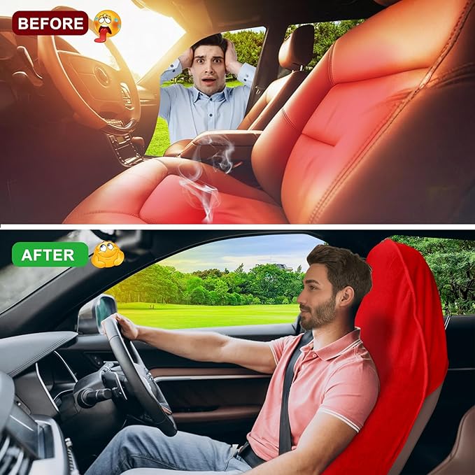 Car Seat Towel Cover, Universal Front Seat Protector for Cars, SUVs and Trucks, Sweat Towel Car Seat Cover for Gym, Yoga, Swimming, Pets and Family Travel, Haute Red, 2 Pack
