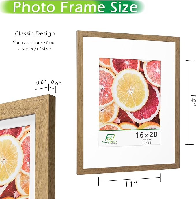 FrameWorks 2-Pack, 16x20 Matted to 11x14 Picture Frame, Golden Oak – Classic Wooden Photo Frame with Tempered Glass, Modern Matte Finish for Prints, Posters, Certificates & Wall Decor – Gallery-Ready