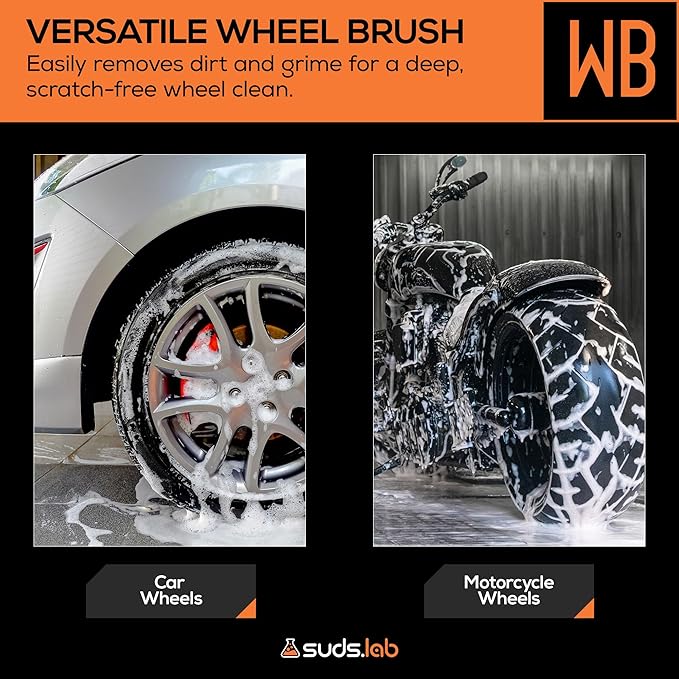 Suds Lab WB Premium Microfiber Detailing Wheel Brush for All Vehicle Types – 17.7" Ultra-Soft and Scratch-Free Reusable Rim, Wheel, and Tire Brush for Deep Cleaning