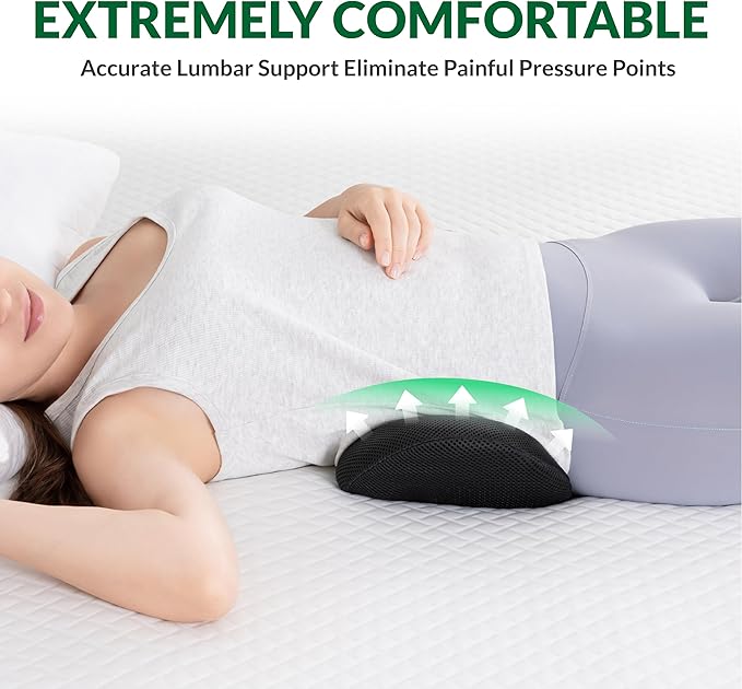 Lumbar Support Pillow for Office Chair, Charcoal Memory Foam Lumbar Pillow for Car Bed Recliner, Lower Back Support Pillow for Pain Relief (Black)