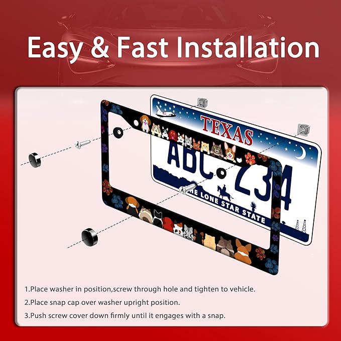 Funny Dogs License Plate Frame Colorful Dog Paws Line License Plate Frames Animal Auto Accessory Bracket Stainless Steel Personalise Dog License Plate for Men Women 6.3 x 12.3 Inch