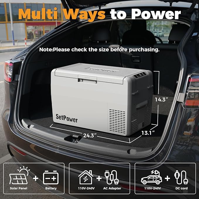 Setpower Car Refrigerator 50 Hours Backup Cooling 27 Quart 12 volt Fridge Portable Car Freezer 12V Coolers for Vehicles Electric Cooler for Car Camping Truck Van RV SUV Road Trip Travel (RF25 Grey)