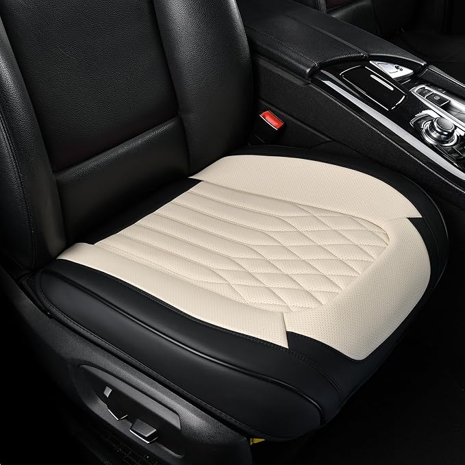 Front Car Seat Bottom Covers 2 Pack, Universal Auto Seat Cushions, Nappa Leather Full Wrapping Edge Compatible with Most of Vehicles - SUVs/Sedans/Pickup Trucks, Black&White