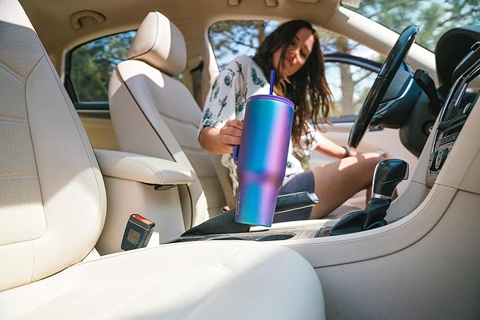 IRON °FLASK Co-Pilot Insulated Mug w/Straw & Flip Cap Lids - Cup Holder Bottle for Hot, Cold Drink - Leak-Proof- Water, Coffee Portable Travel Tumbler - Lavender, 40 Oz