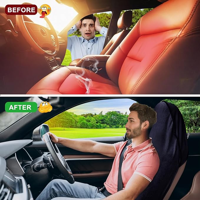 Car Seat Towel Cover, 2pcs Universal Front Seat Protector for Cars, SUVs and Trucks, Sweat Towel Car Seat Cover for Gym, Yoga, Swimming, Pets and Family Travel, Navy