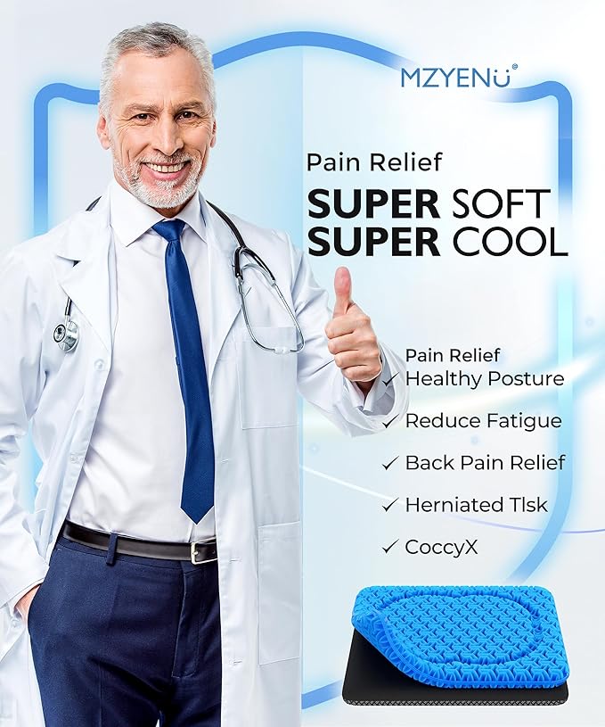 Gel Seat Cushion,Cool Chair Cushion for Office Chairs,Driving Car Seat Cushion Breathable,Wheelchair Cushions for Pressure Relief,Back Pain for Seat Cushion,Chair Pad with No-Slip Cover