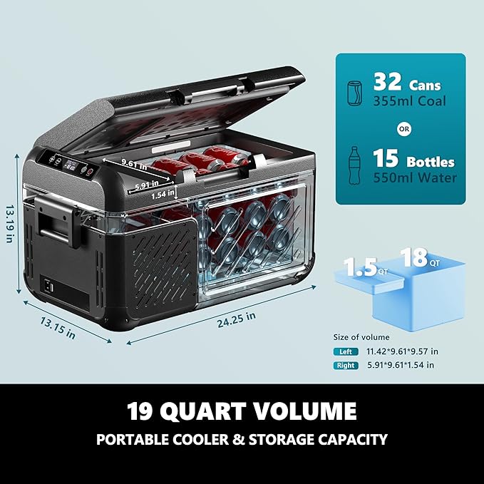 EUHOMY 12 Volt Refrigerator, 19 QT(18 L) Portable Freezer, Electric Cooler -4℉~68℉, 12V Car Fridge Reversible Door, Portable Freezer 12/24V DC & 100-240V AC for Camping, Truck, Travel