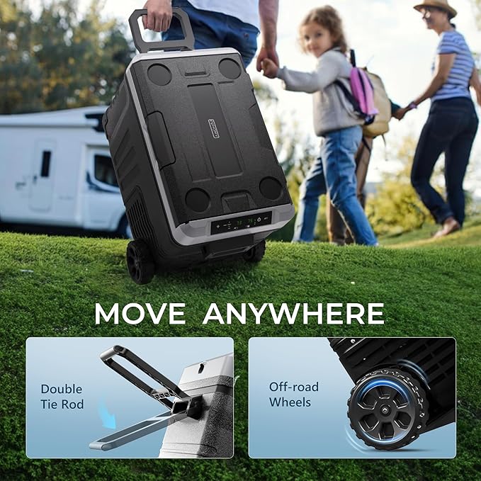 EUHOMY 12 Volt Refrigerator, 35QT(33L) Dual Zone Electric Cooler, Portable Freezer 12V/24V DC 110-240V AC, 12V Fridge -4℉~68℉, 12V Cooler with Wheels & Basket for Travel, Truck, Camping, Boat