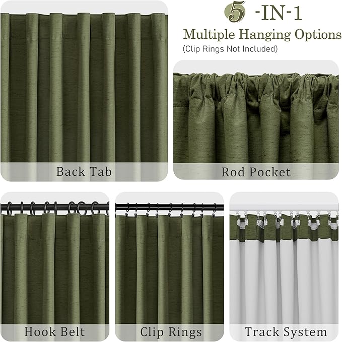 UHITECH Olive Green 36 Inch Curtains for Living Room 2 Panels Short Blackout Curtains Linen Blend for Bedroom Thermal Room Darkening Drapes for Small Windows Black Out