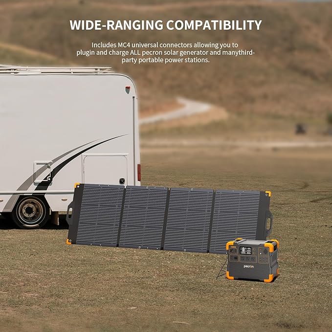 PECRON 200 Watt Solar Panel, Portable Solar Panel for Power Station, High Efficiency Panel Foldable, IP67 Waterproof Power Supply for Camping, RV, Outdoor, Off Grid System