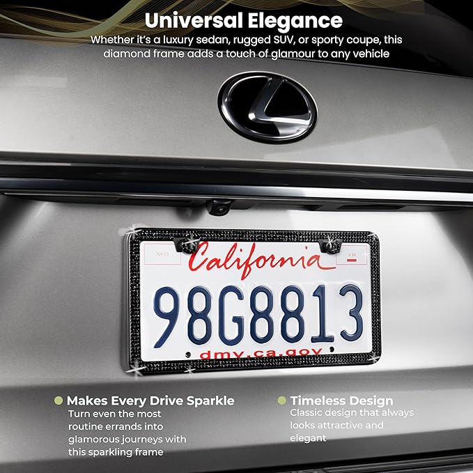 SunplusTrade Bling License Plate Frame for Women 2 Pack Sparkly License Plate Frames Bedazzled Diamond Rhinestone Crystals (Black)
