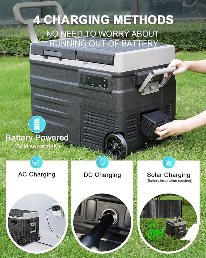 ELECAENTA 12 Volt Refrigerator, 43qt Dual Zone Car Fridge, Portable Freezer -4℉~68℉, Support DC/AC/Solar (Detachable Battery Optional), Electric Cooler for Camping Travel Fishing Road Trips