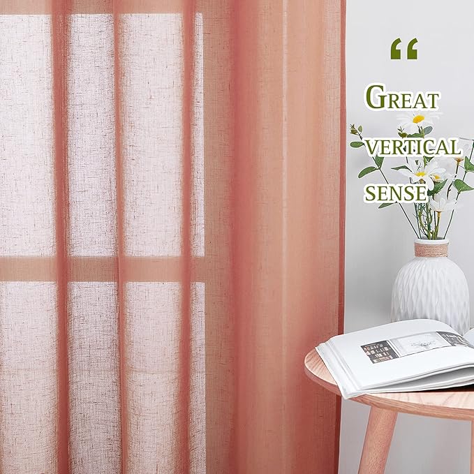 NICETOWN Semi Sheer Linen Patio Curtains for Sliding Door, Grommet Top Rustic Linen Burlap Curtains Privacy with Light Through Drapes for Bedroom/Home Office, Burnt Orange, W70 x L84, 1 Pair