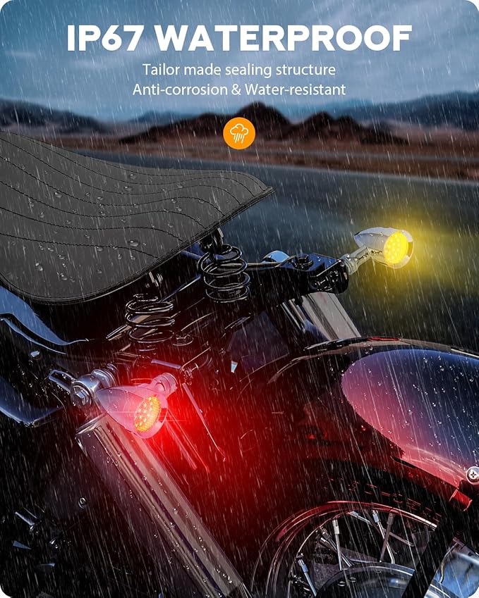 PBYMT Motorcycle Front turn Signals LED, 24 LEDs Bullet Blinkers Chrome Amber Lights Compatible for Harley Honda Kawasaki Suzuki Triumph Yamaha (2PCS) (Chrome/Red & Yellow)