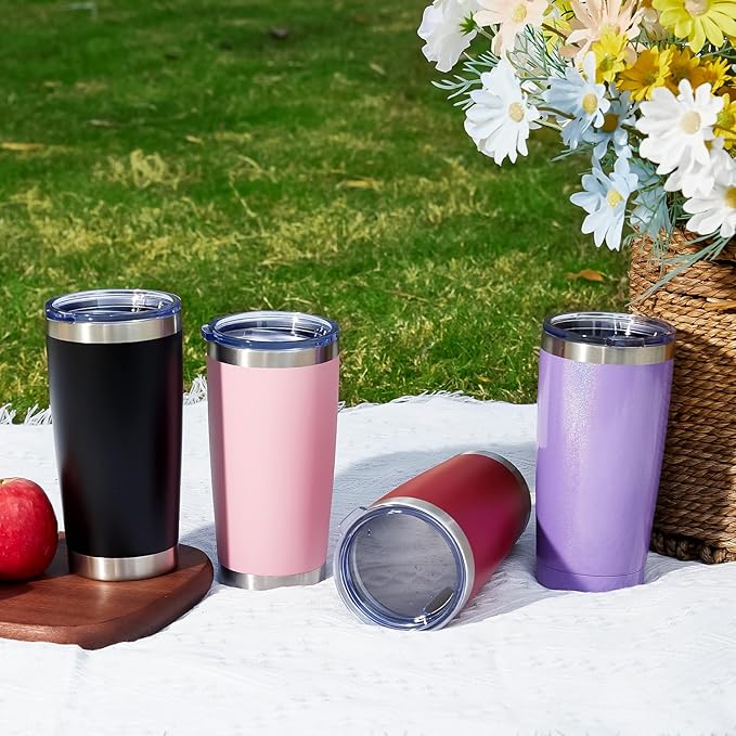 MEWAY 20oz Tumbler 4 Pack Double Wall Vacuum Insulated Travel Glitter Mug Bulk, Stainless Steel Tumblers with Lid and Straw, Powder Coated Coffee Cups for Woman(Gradient Black,Set of 4)
