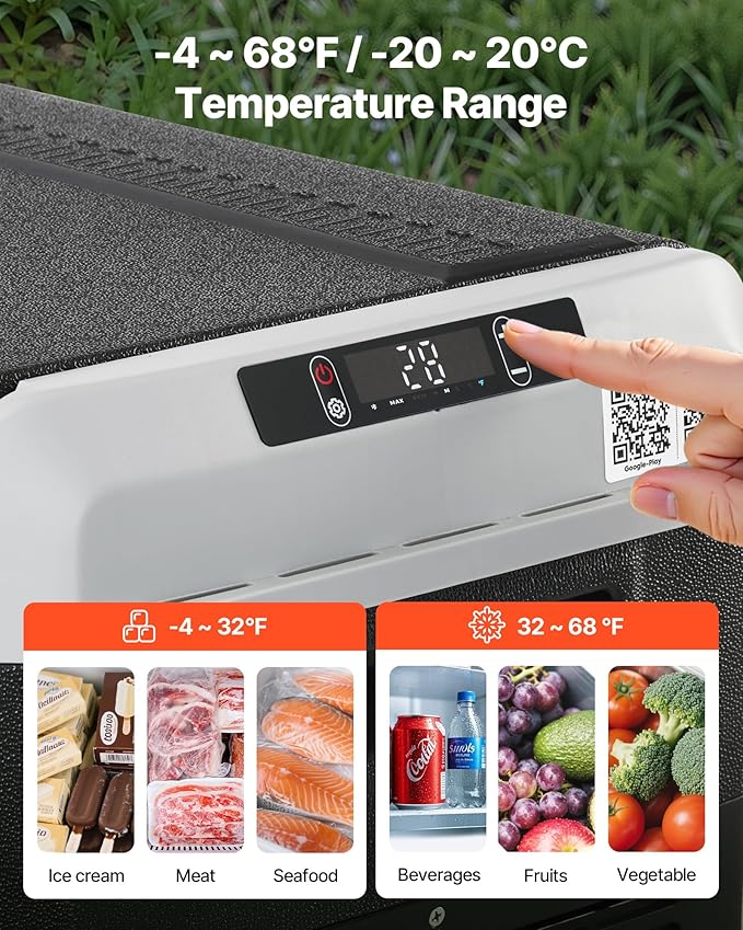 VEVOR 12 Volt Car Refrigerator, 52.8QT/50L Car Fridge, Portable Electric Cooler with -4℉~68℉ Adjustable Temperature, 12/24V DC and 100-240V AC Compressor Freezer for Outdoor, Camping, Travel, RV