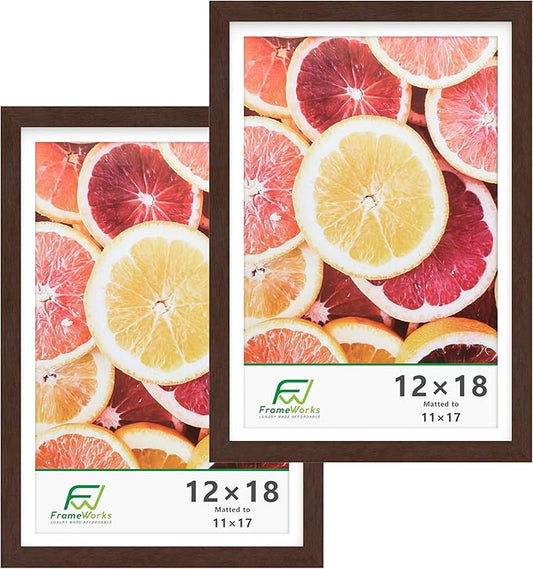 FrameWorks 2-Pack, 12x18 Matted to 11x17 Picture Frame, Mahogany – Classic Wooden Photo Frame with Tempered Glass, Modern Matte Finish for Prints, Posters, Certificates & Wall Decor – Gallery-Ready