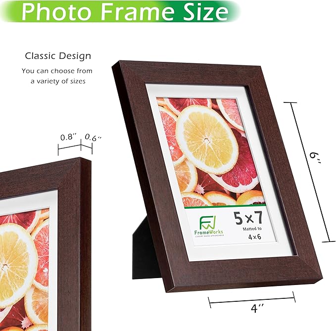 FrameWorks 2-Pack, 5x7 Matted to 4x6 Picture Frame, Mahogany – Classic Wooden Photo Frame with Tempered Glass, Modern Matte Finish for Prints, Posters, Certificates & Wall Decor – Gallery-Ready