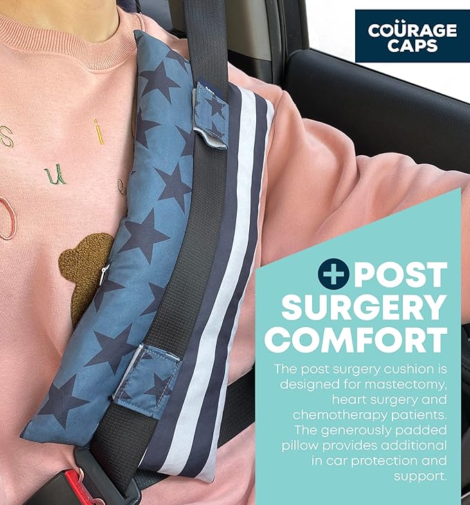 Post Surgery Seatbelt Pillow, Chemo Port Pillow, Cushion Post Surgery for Mastectomy, After Heart Surgery, Hysterectomy Pillow for Car, Breast Cancer Seatbelt Cover - Stars & Stripes