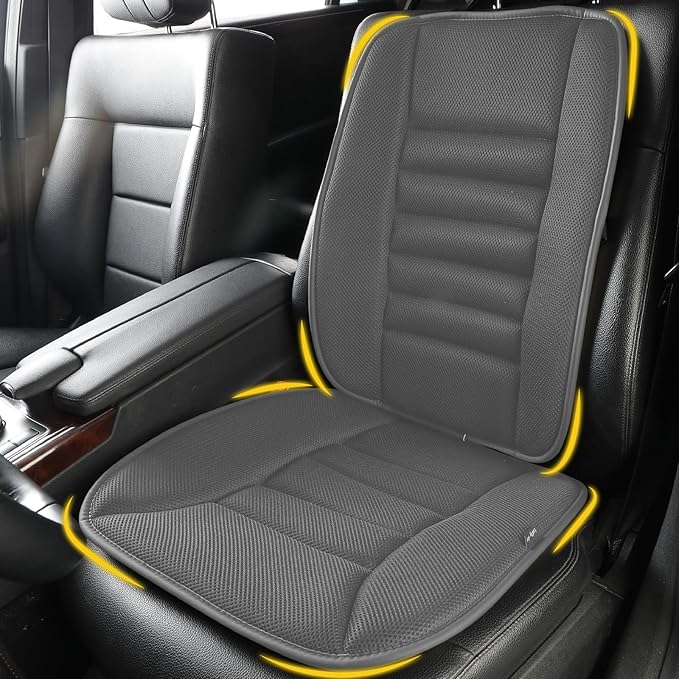 Memory Foam Car Seat Cushion with Lumbar Support Pillow - 4D Mesh Ventilation for Back & Sciatica Pain Relief, Auto Pad Suitable for Car, Truck, SUV, Dark Grey