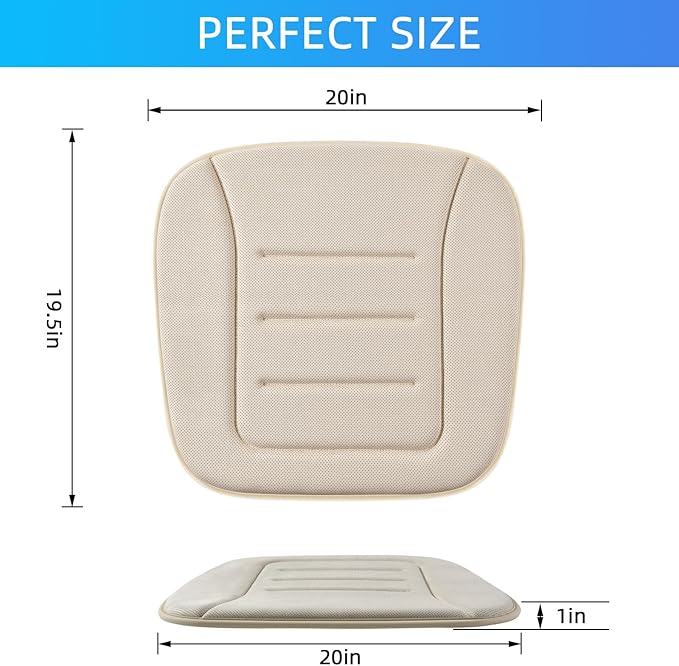 KAYI Car Seat Cushion, Memory Foam Car Seat Cushion, Anti Slip Rubber Bottom Car Seat Cushions for Driving, Suitable for Car and Office Chairs (Cream)
