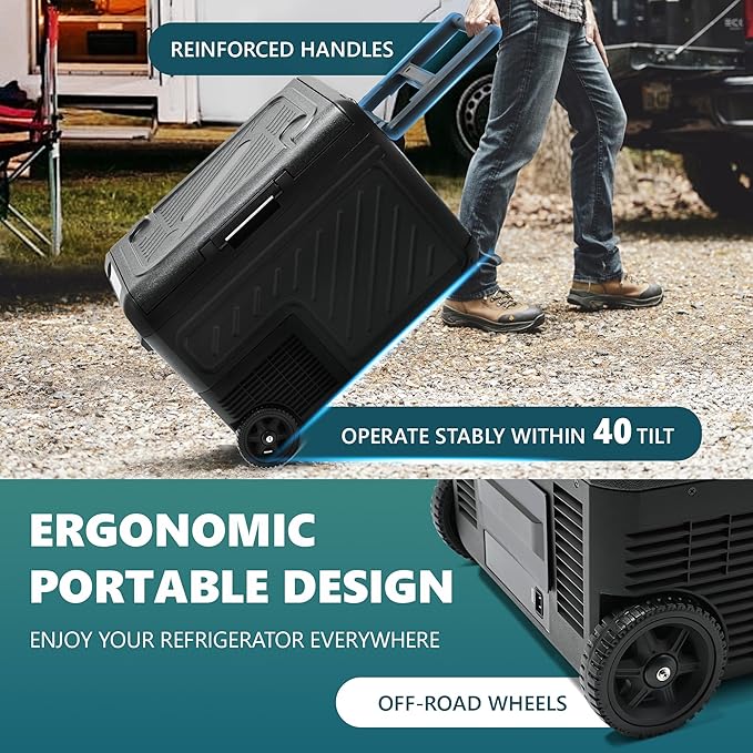 EUHOMY 12 Volt Refrigerator, 39QT Dual Zone Car Refrigerator, Electric Cooler 12/24V DC & 100-240V AC, Car Fridge -4℉~68℉, Portable Freezer with Wheels for Camping, Truck, Travel