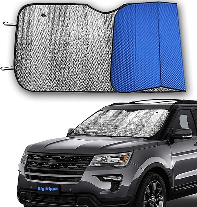 Big Hippo Car Windshield Sun Shade UV Rays Sun Visor Shade,Auto Front Car Window Shades Protector Folded Sun Shield Shade,Keeps Vehicle Cool - Blue (Size: 55.16"X 27.5")