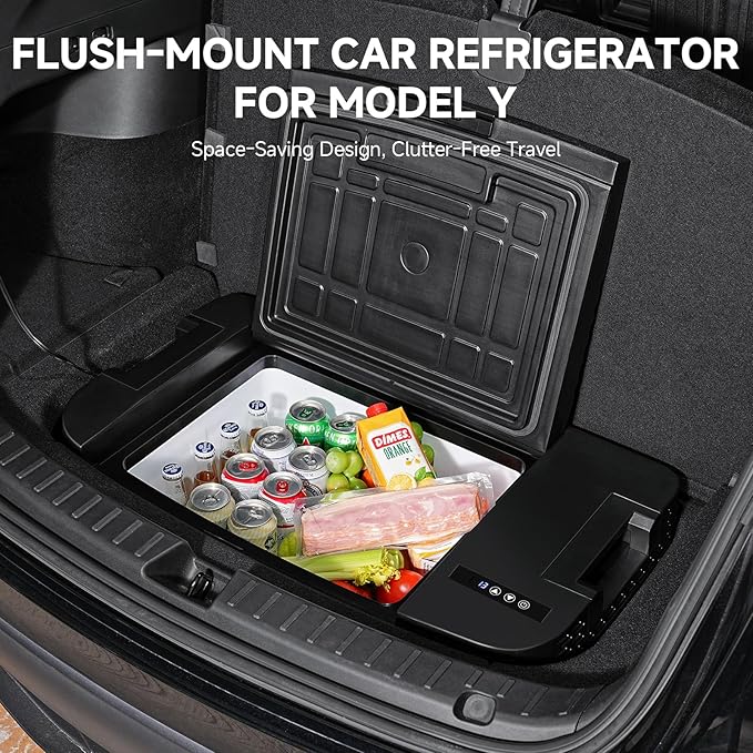 BODEGACOOLER 35L Built-In Car Refrigerator for Tesla Model Y- Ultra-Quiet Fast Cooling to -4℉, Smart App Control, Space-Saving Design for Camping & Road Trips 12/24V DC/AC,-4℉-68℉
