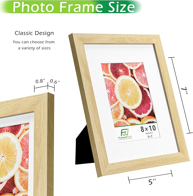 FrameWorks 2-Pack, 8x10 Matted to 5x7 Picture Frame, Natural Oak – Classic Wooden Photo Frame with Tempered Glass, Modern Matte Finish for Prints, Posters, Certificates & Wall Decor – Gallery-Ready