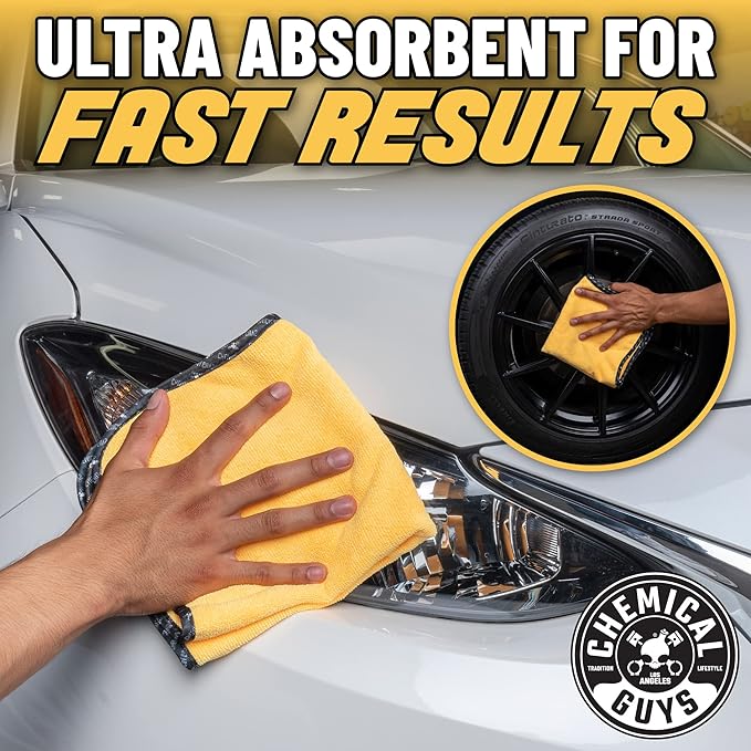 Chemical Guys MIC 506 03 Professional Grade Premium Microfiber Towels, Gold (16 Inch x 16 Inch) (Pack of 3) - Safe for Car Wash, Home Cleaning & Pet Drying Cloths