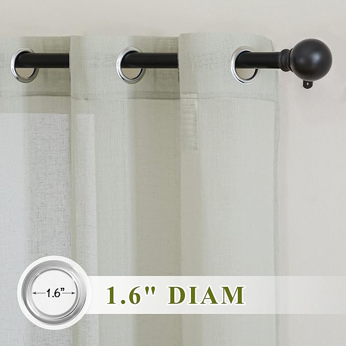 NICETOWN Semi Sheer Sage Green Linen Curtains 63 inch Length, Grommet Rustic Privacy with Light Filtering Flax Sheer Privacy Window Treatments for Loft/Apartment, W36 x L63, 2 Panels