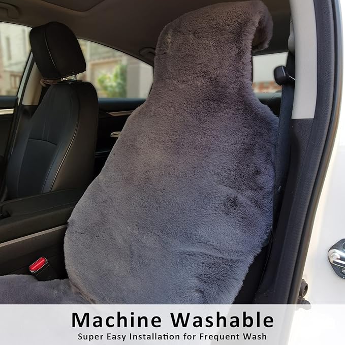 Champlus Silky Fur Car Seat Cover, Universal Fit Faux Sheepskin Automotive Cushion, 1pc, Gray