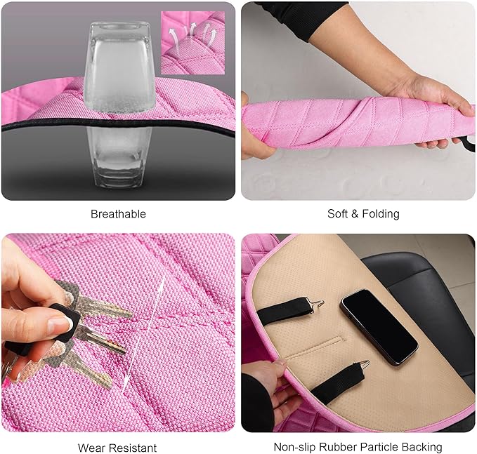 2PCS Linen Front Seat Covers for Cars Sideless Seat Covers Breathable Cloth Fabric Car Seat Protector Universal Fit Most Automotive, SUV, Trucks, Van(Pink)