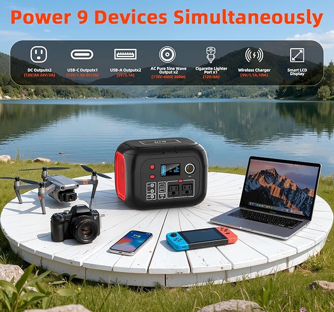 Portable Power Station 300W, 228Wh Solar Generator with 110V Pure Sine Wave AC Outlet, Backup Lithium Battery Generator for CPAP Outdoor RV Camping Emergency Home Use