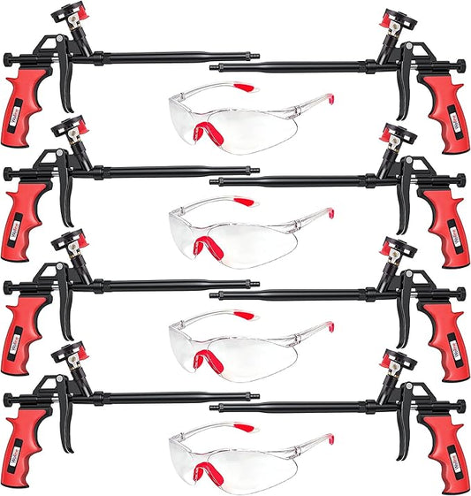 Spray Foam Gun, Wolline (8 Foam Gun + 32 Nozzle) Spray Foam Insulation Gun, Teflon-Coated Professional Expanding Spray Foam Applicator, Foam Dispensing Gun, Insulating Foam Applicator Red - 8 Pack