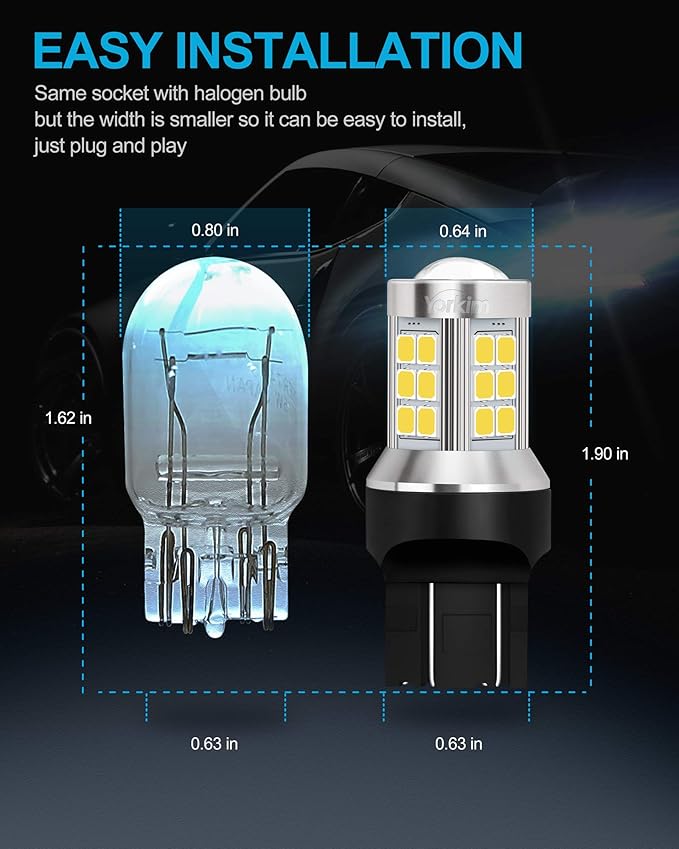 Yorkim 7443 led bulb, super bright 7440 led bulb T20 LED Bulbs with Projector Replacement for led Reverse Blinker Brake Tail Lights, 6000K Xenon White, pack of 2