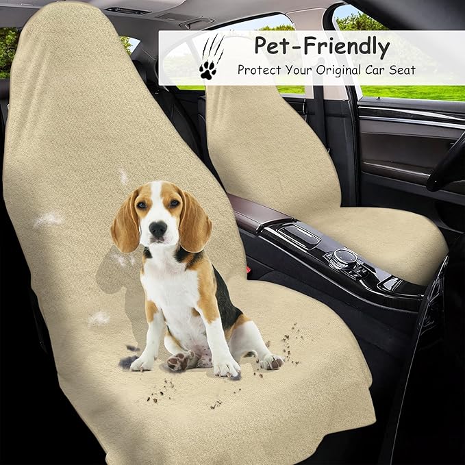 Car Seat Towel Cover, 2 Pack Universal Front Seat Protector for Cars, SUVs and Trucks, Sweat Towel Car Seat Cover for Gym, Yoga, Swimming, Pets and Family Travel, Beige,