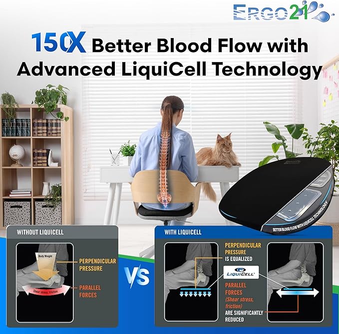Original Seat Cushion with LiquiCell Technology – Tailbone, Sciatica, Hip & Lower Back Pain Relief – Car Seat Cushion, Office Chair, Truck, Travel, Home – 18"x17"x2"