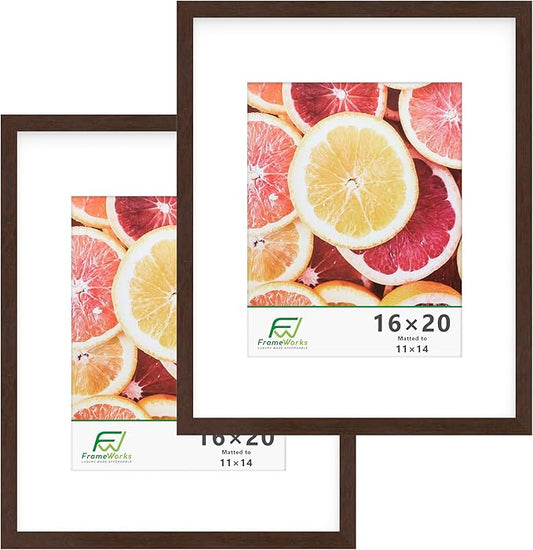 FrameWorks 2-Pack, 16x20 Matted to 11x14 Picture Frame, Mahogany – Classic Wooden Photo Frame with Tempered Glass, Modern Matte Finish for Prints, Posters, Certificates & Wall Decor – Gallery-Ready