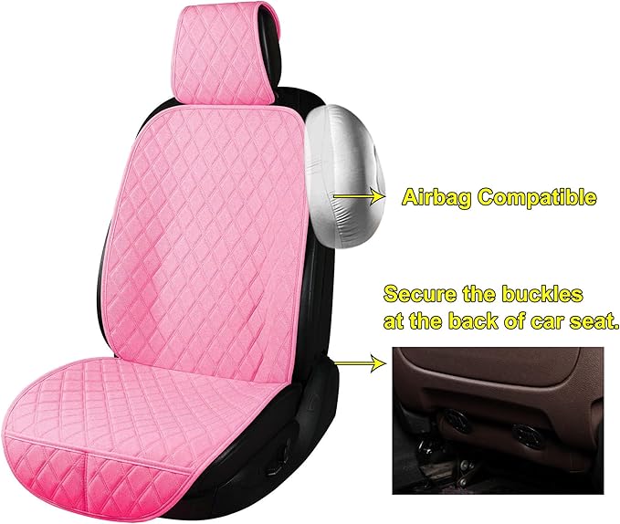 2PCS Linen Front Seat Covers for Cars Sideless Seat Covers Breathable Cloth Fabric Car Seat Protector Universal Fit Most Automotive, SUV, Trucks, Van(Pink)