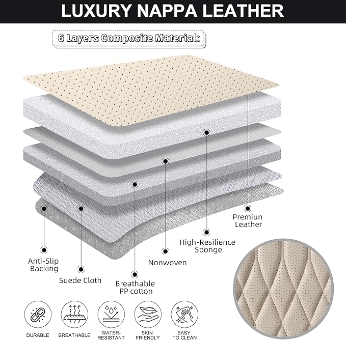 Front Car Seat Bottom Covers 2 Pack, Universal Auto Seat Cushions, Nappa Leather Full Wrapping Edge Compatible with Most of Vehicles - SUVs/Sedans/Pickup Trucks, Black&White