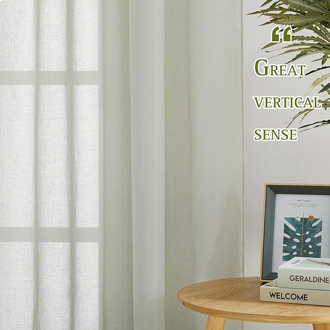 NICETOWN Semi Sheer Sage Green Linen Curtains 63 inch Length, Grommet Rustic Privacy with Light Filtering Flax Sheer Privacy Window Treatments for Loft/Apartment, W36 x L63, 2 Panels