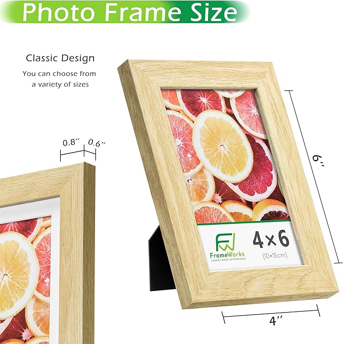 FrameWorks 2-Pack, 4x6 Picture Frame, Natural Oak – Classic Wooden Photo Frame with Tempered Glass, Modern Matte Finish for Prints, Posters, Certificates & Wall Decor – Gallery-Ready