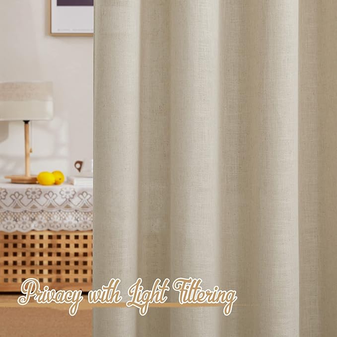NICETOWN Living Room Curtains Linen Blend 96 inches Long, Grommet Semi Sheer Privacy Assured with Light Filtering Semi Sheer Drapes for Bedroom / Living Room, Taupe, W52 x L96, 2 Panels