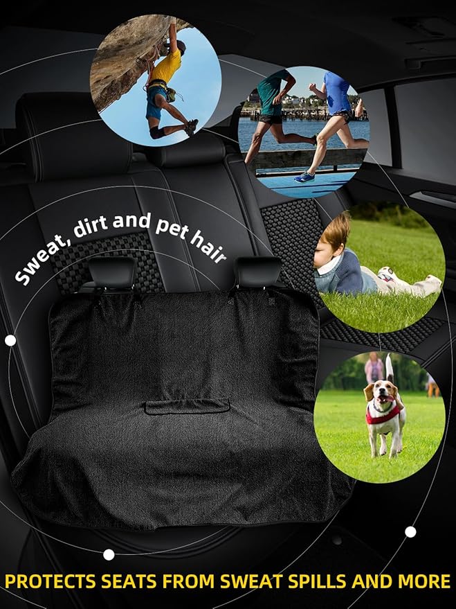ZIMABLUE Terry Cloth Back Seat Cover Black Universal Waterproof Car Sport Towel Seat Cushion Non-Slip Sweat-Absorbent Towel Cloth Suitable for All Seasons Waterproof Beach Seat Cover Washable