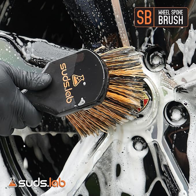 Suds Lab SB Wheel Spoke Tire Brush, Soft Bristle Wheel Cleaner Brush for Car, Truck, Motorcycle, Bike Cleaning and Detailing