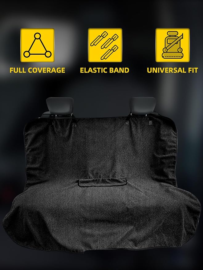 ZIMABLUE Terry Cloth Back Seat Cover Black Universal Waterproof Car Sport Towel Seat Cushion Non-Slip Sweat-Absorbent Towel Cloth Suitable for All Seasons Waterproof Beach Seat Cover Washable