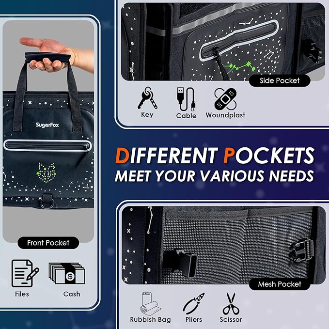 Trunk Organizer | 95L (35"x13.8"x11.8") | 26L Ice Pack Included | Fluorescent Constellation Design | Waterproof, Foldable with Adjustable Straps | for SUVs/Cars - Black-M004