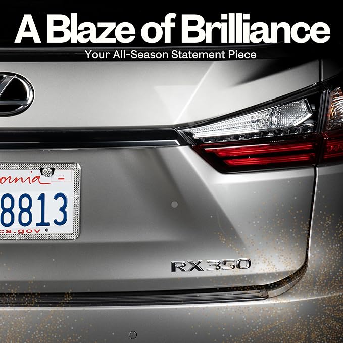 SunplusTrade Bling License Plate Frame for Women 2 Pack Sparkly License Plate Frames Bedazzled Diamond Rhinestone Crystals (Silver)